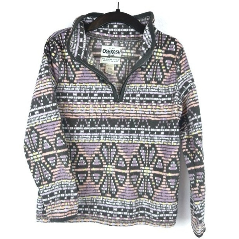 OshKosh B'gosh Pullover Purple Geometric Fair Isle Fleece Kids 7/7A